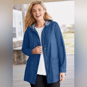 Lightweight denim hoodie jacket, blue, Woman Within, sz 26/28
